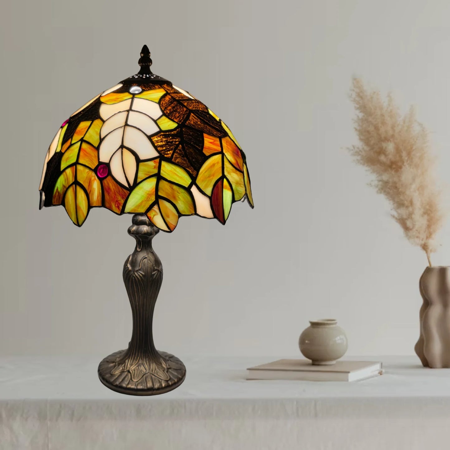 10 Inch Tiffany Style Leave design Stained Glass Table Lamp
