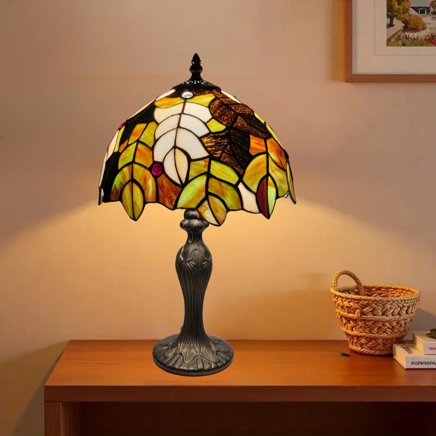 10 Inch Tiffany Style Leave design Stained Glass Table Lamp