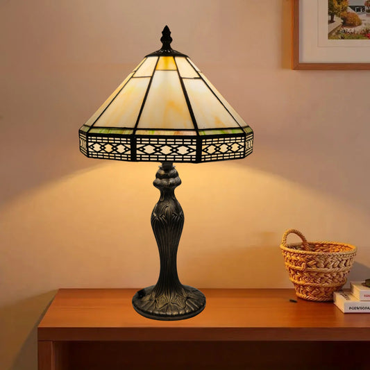 10 Inch Hexagonal Design Tiffany Style Stained Glass Table Lamp