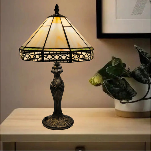 10 Inch Hexagonal Design Tiffany Style Stained Glass Table Lamp