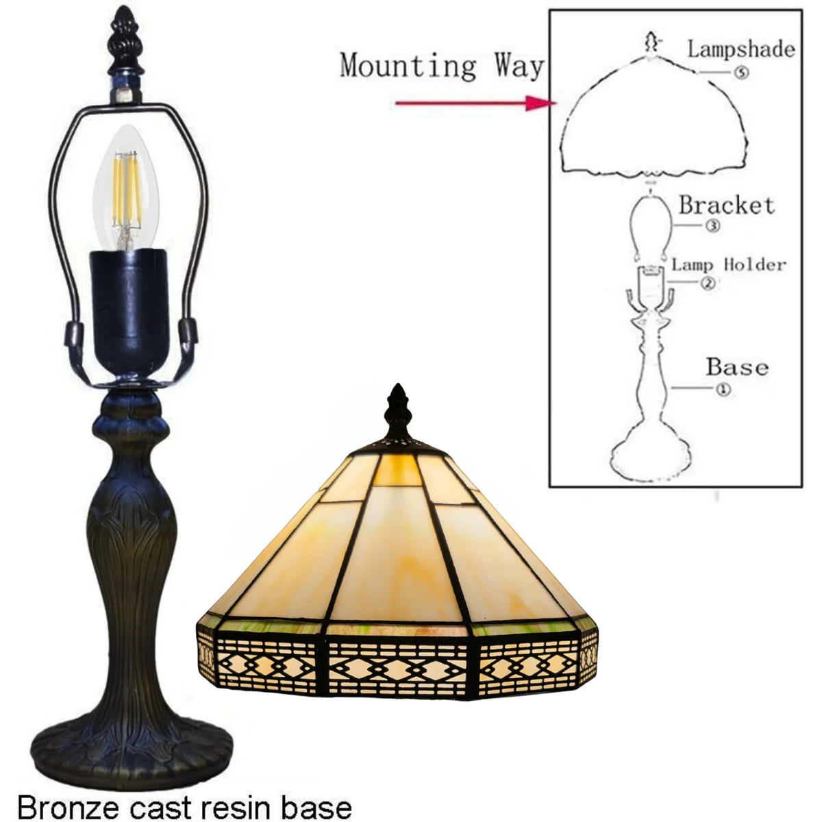 10 Inch Hexagonal Design Tiffany Style Stained Glass Table Lamp