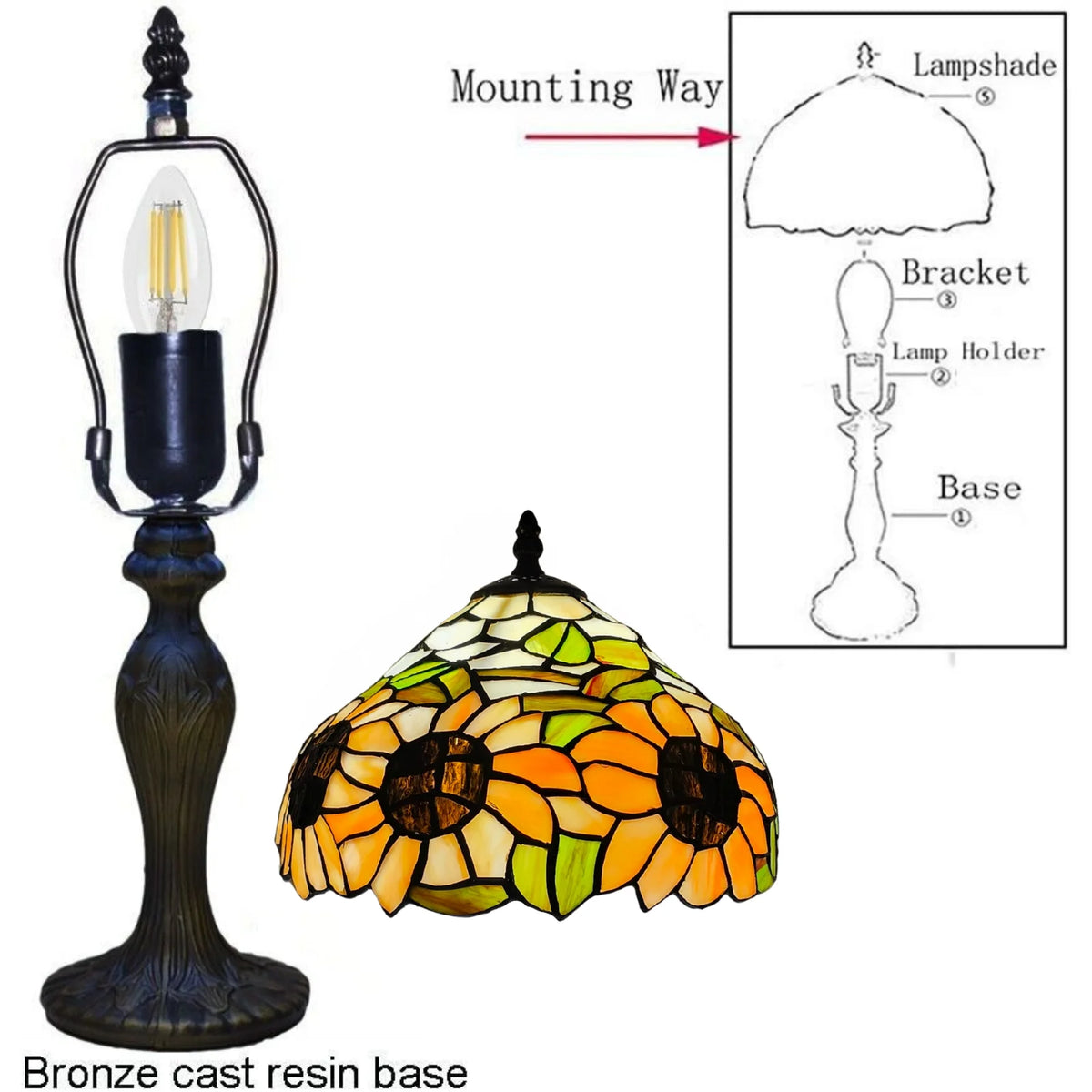 10 Inch Sunflower Tiffany Style Stained Glass Table Lamp