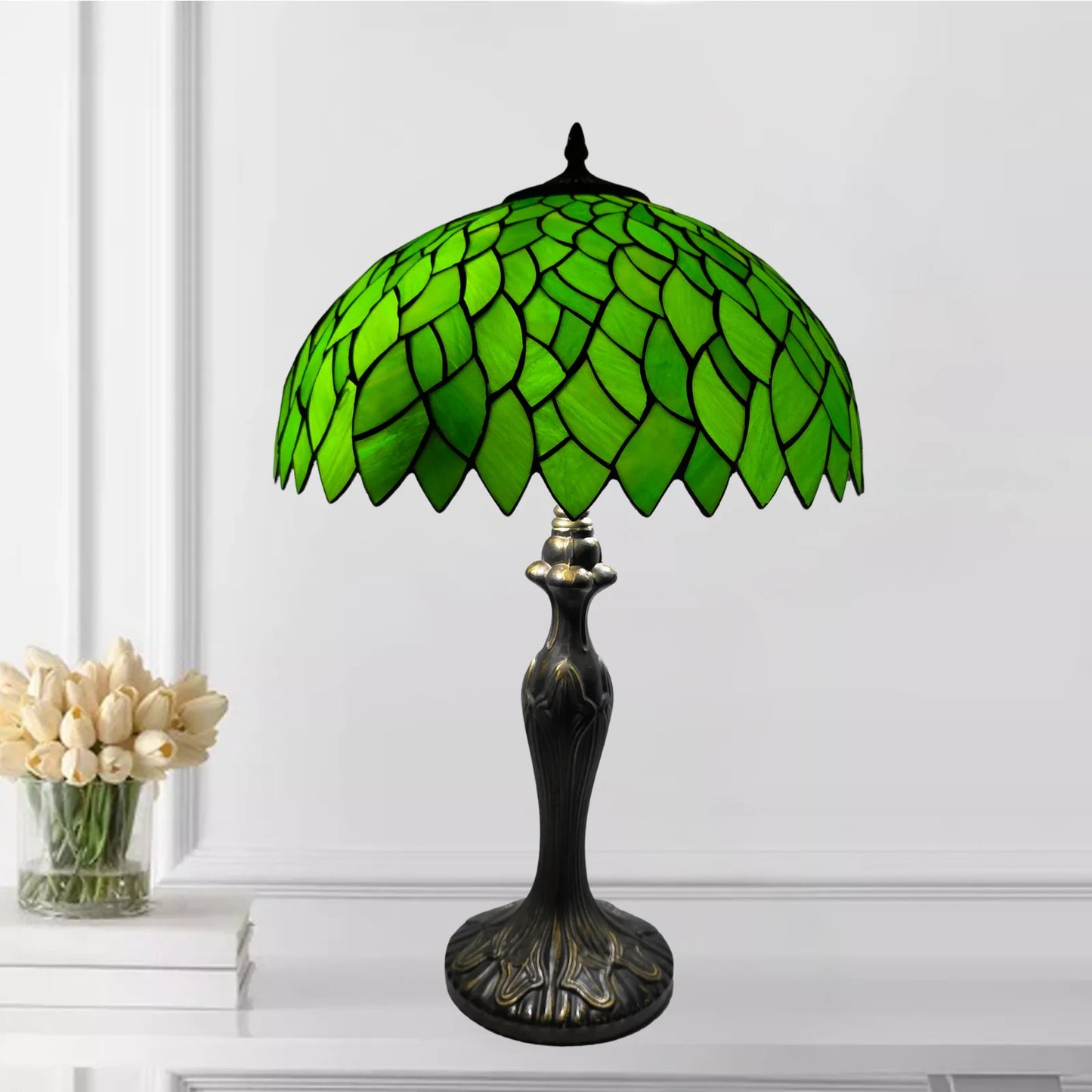 Green Tiffany Style Table Lamp 16 Inch Lampshade