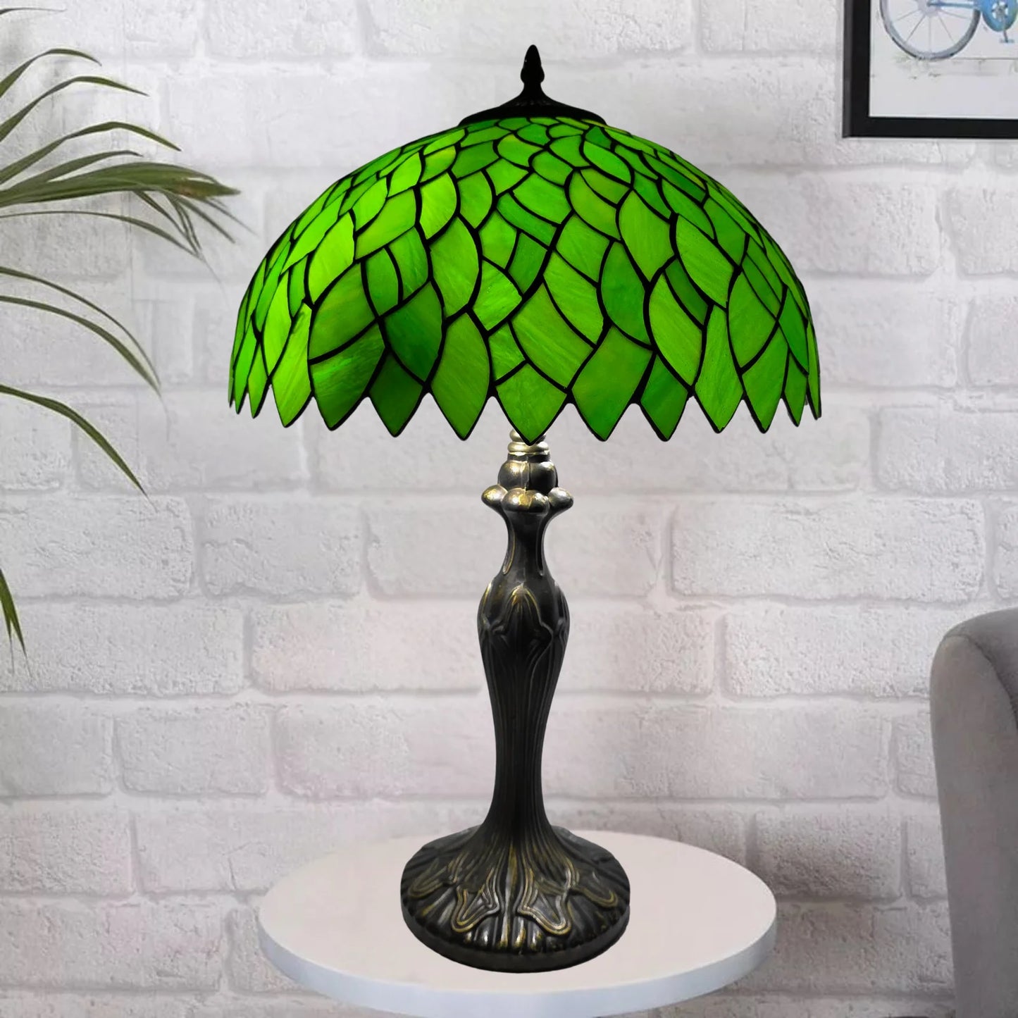 Green Tiffany Style Table Lamp 16 Inch Lampshade