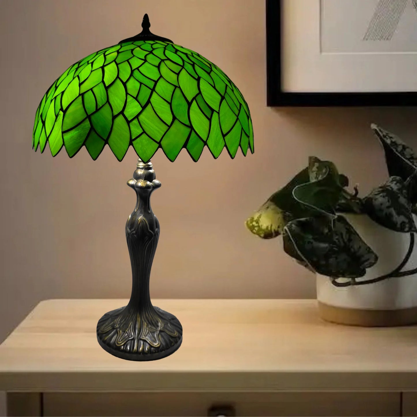 Green Tiffany Style Table Lamp 16 Inch Lampshade