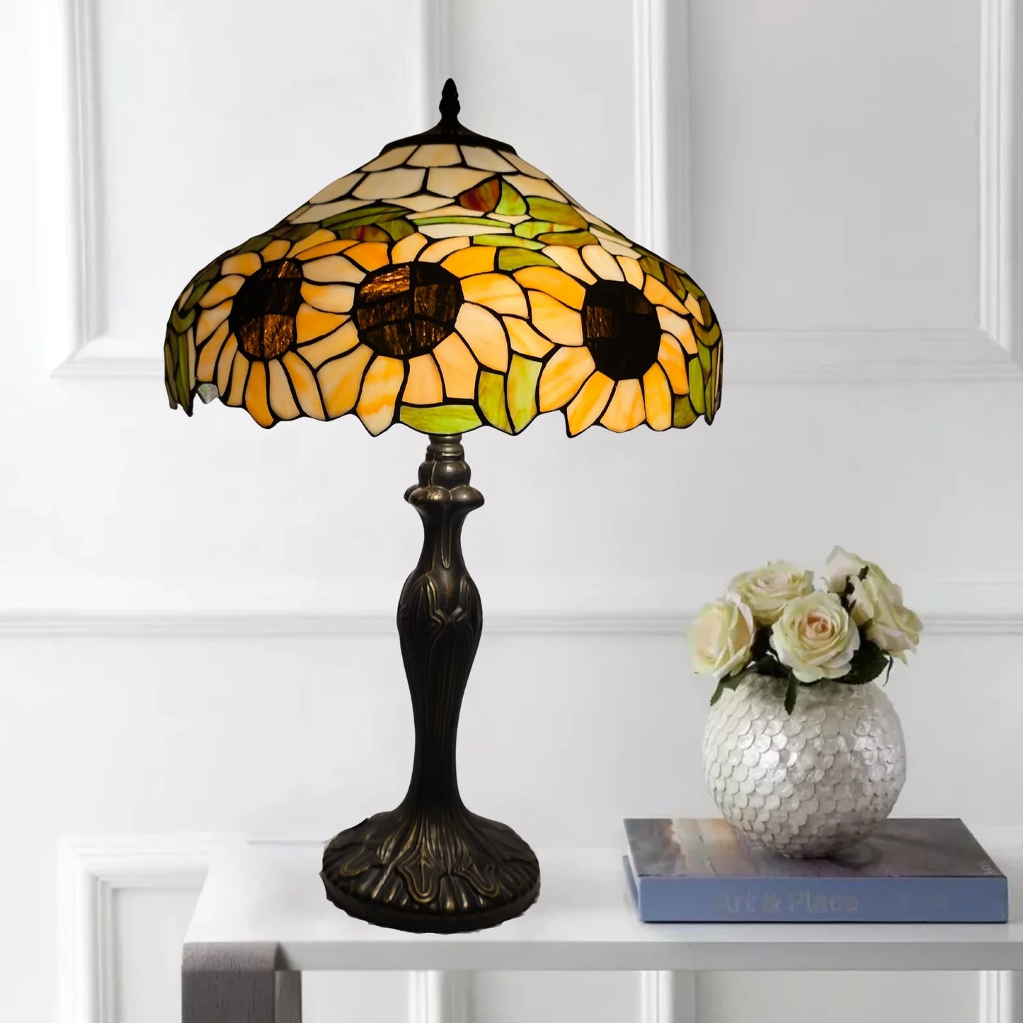 Sunflower Design Tiffany Style Table Lamp 16 Inch Lampshade
