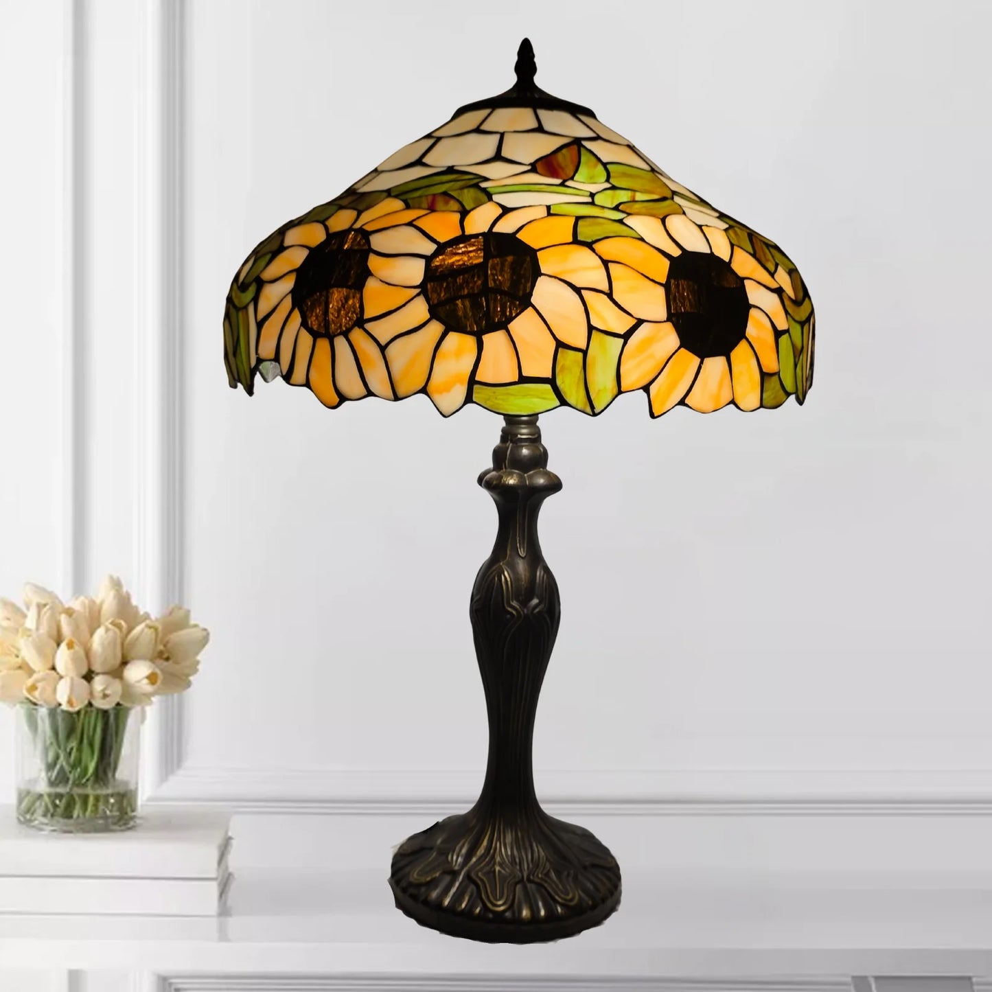 Sunflower Design Tiffany Style Table Lamp 16 Inch Lampshade