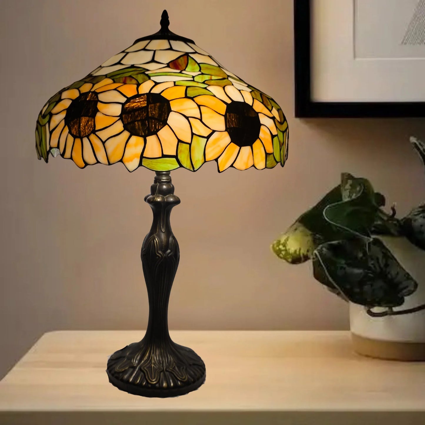 Sunflower Design Tiffany Style Table Lamp 16 Inch Lampshade