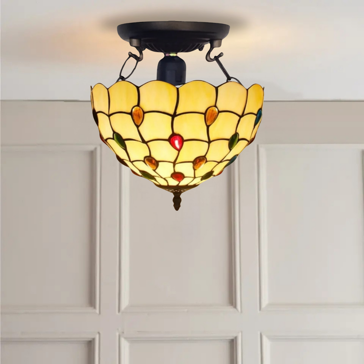 Handcrafted Stained Glass Tiffany Style Ceiling Light 10 inch