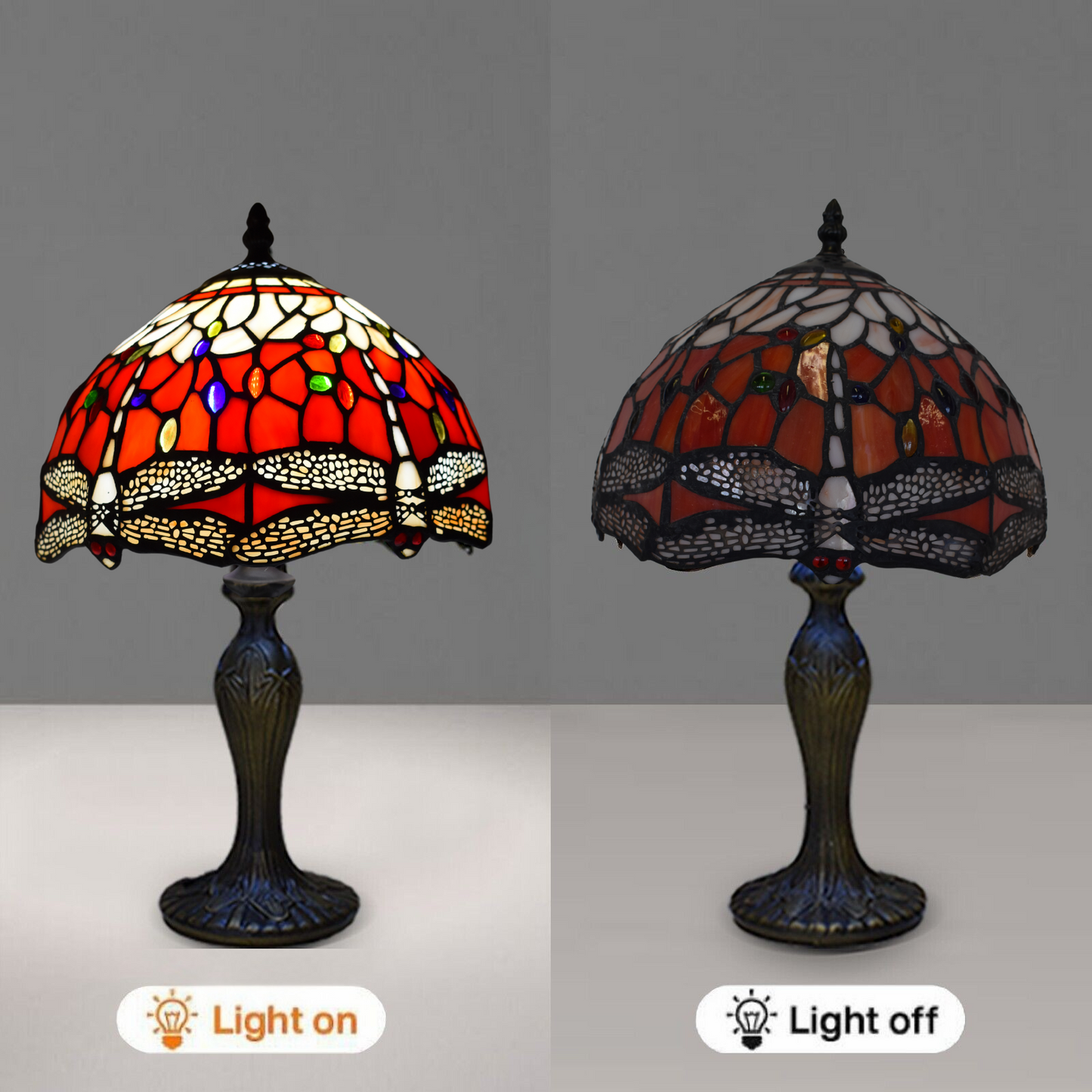 10 Inch Dragonfly Design Tiffany Style Table Lamp Hand Crafted Multicolor Stained Glass shade