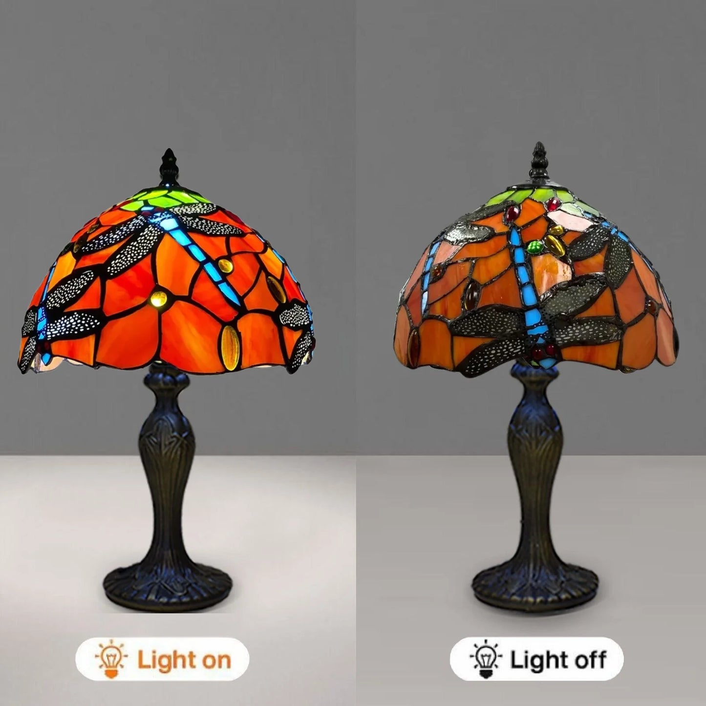 Red Color 10 Inch Dragonfly Design Tiffany Style Table Lamp