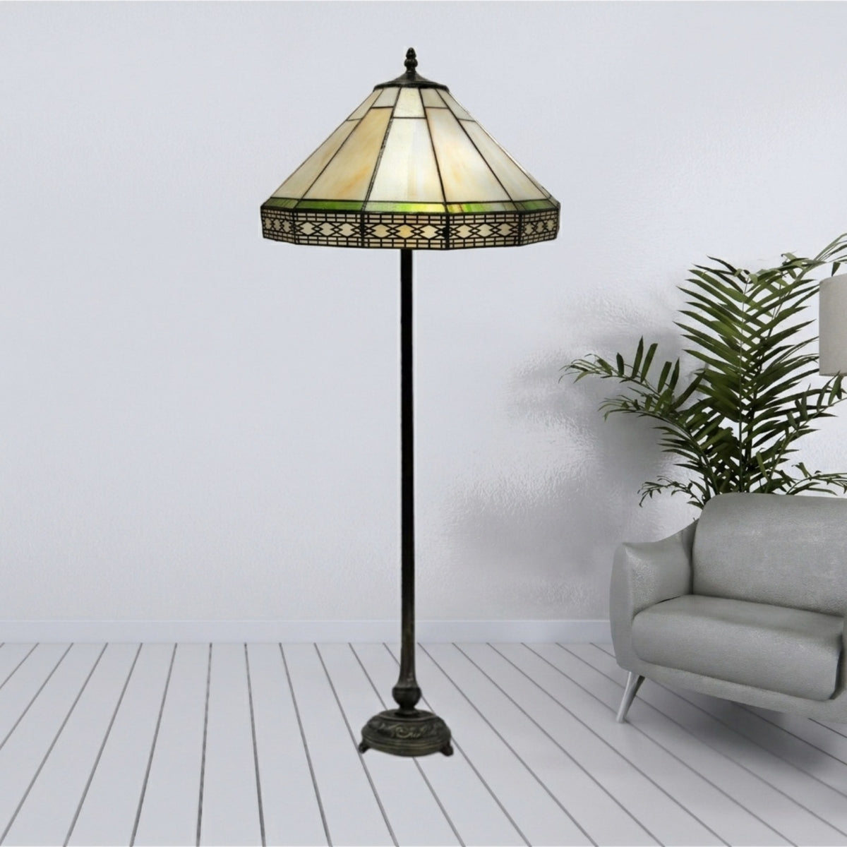 Hexagonal Stained Glass Tiffany Style Standard Lamp