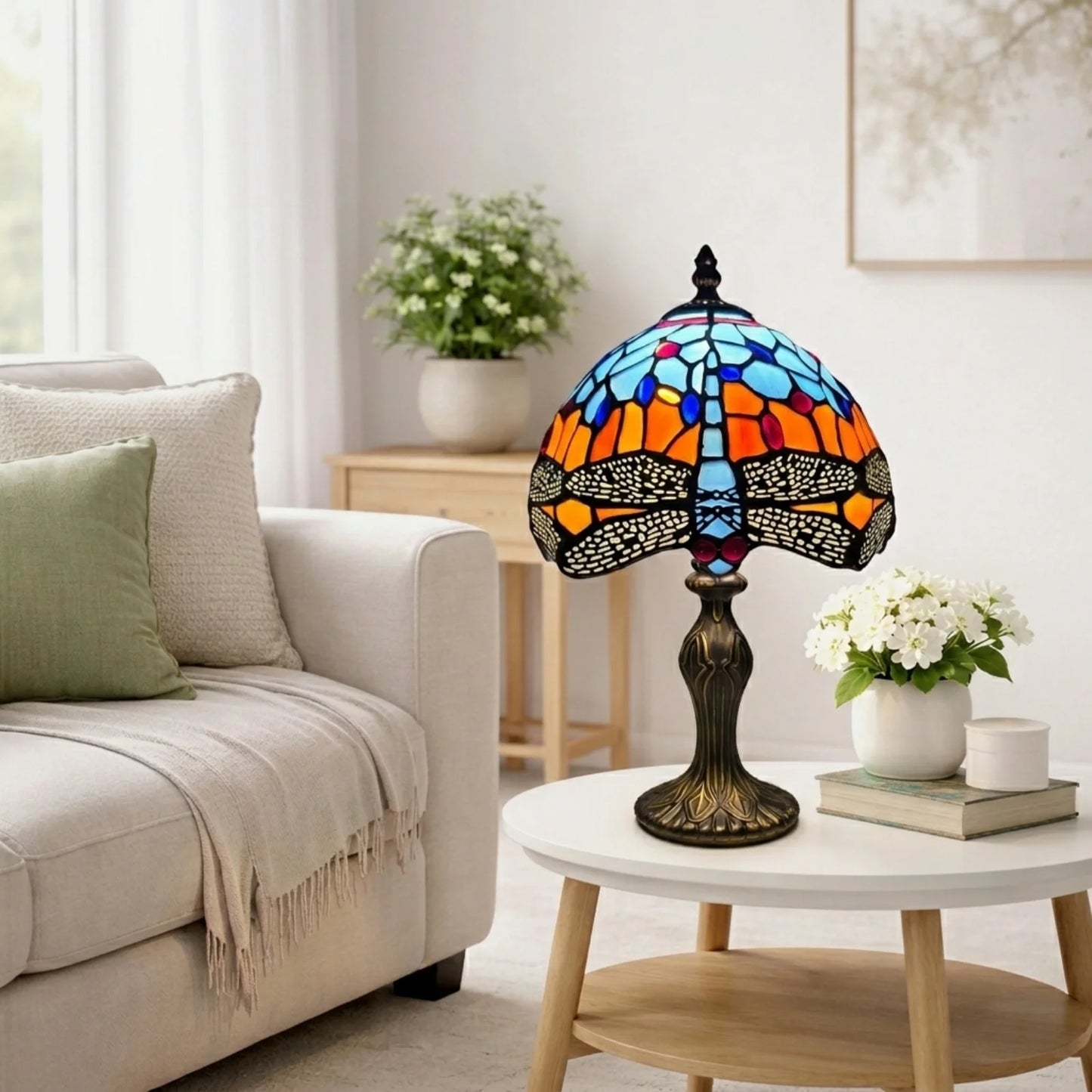 Blue And Orange 8 Inch Tiffany Style Table Lamp
