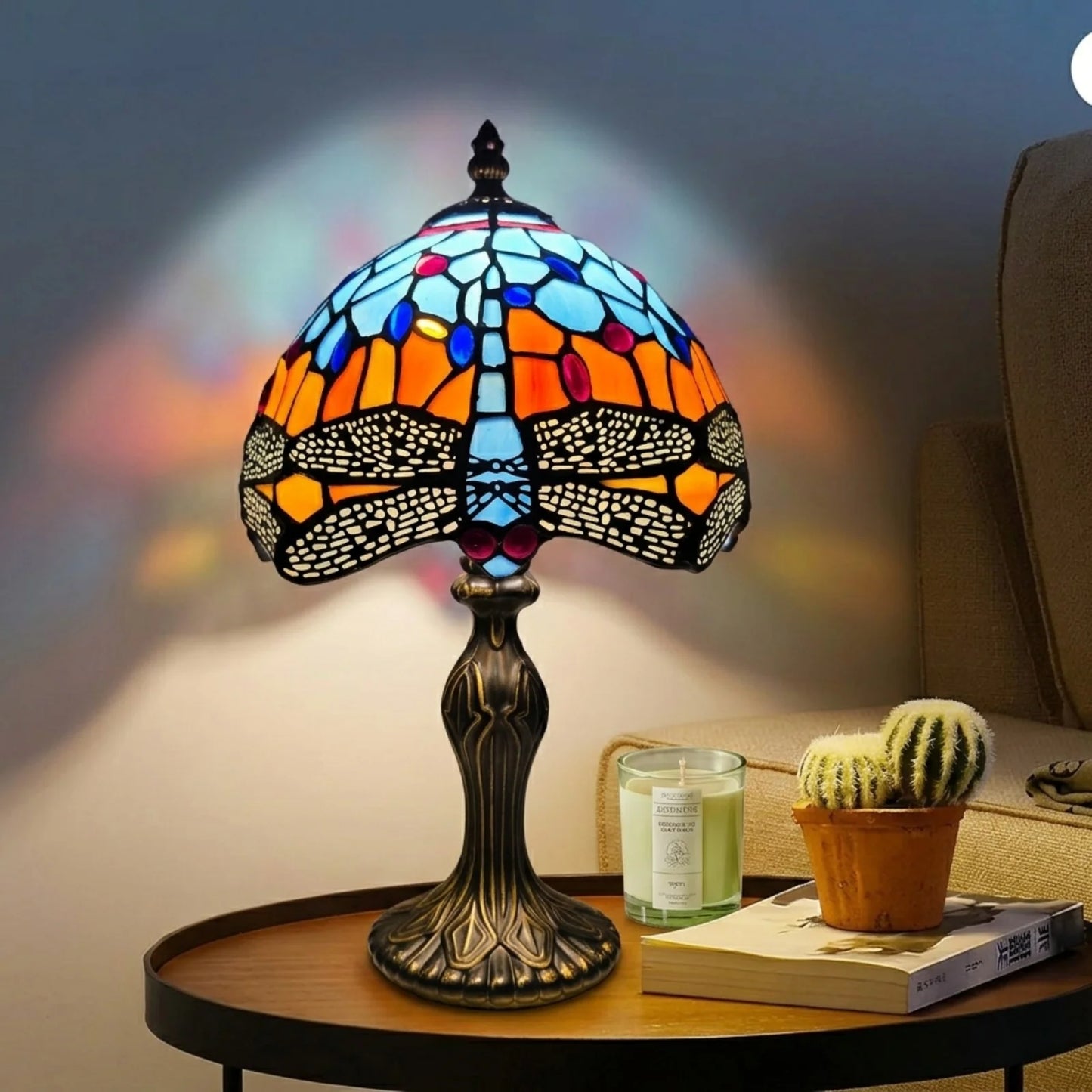 Blue And Orange 8 Inch Tiffany Style Table Lamp
