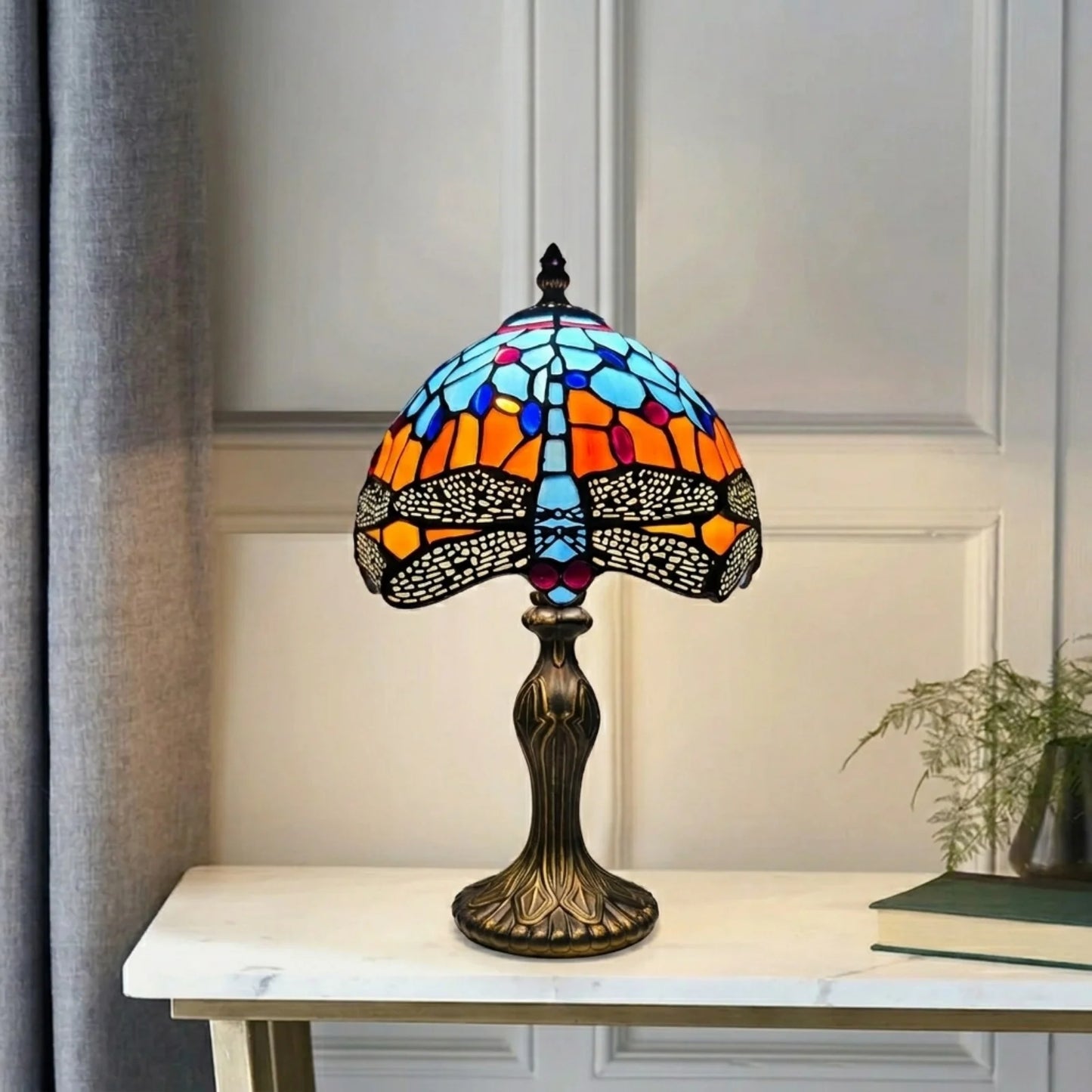 Blue And Orange 8 Inch Tiffany Style Table Lamp