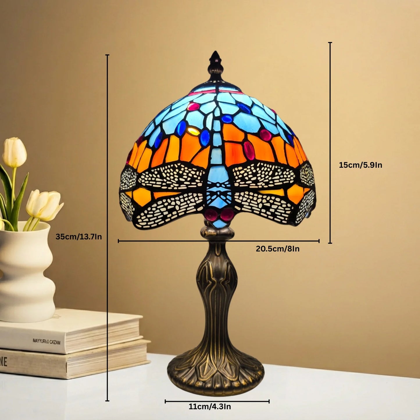 Blue And Orange 8 Inch Tiffany Style Table Lamp
