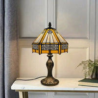 Yellow Hexagonal 8 Inch Tiffany Style Table Lamp Stained Glass Lampshade