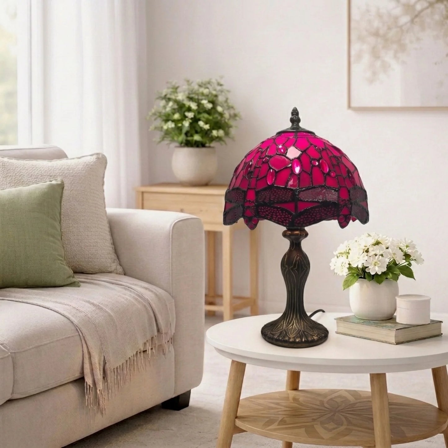Red Dragonfly Tiffany Style 8 Inch Table Lamp