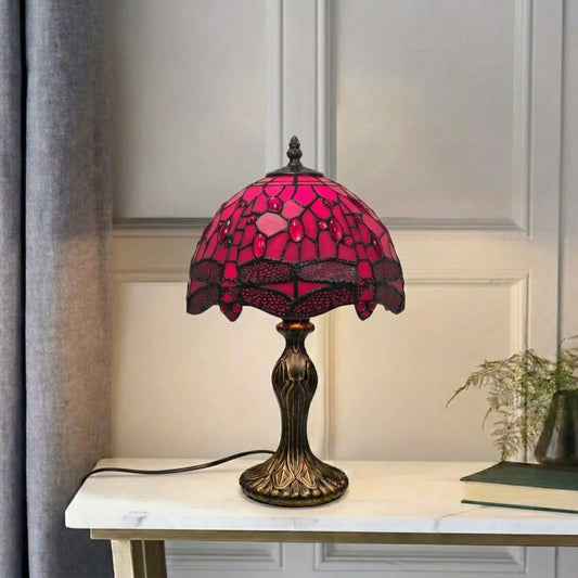 Red Dragonfly Tiffany Style 8 Inch Table Lamp