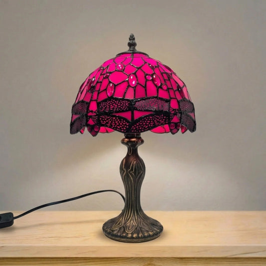 Red Dragonfly Tiffany Style 8 Inch Table Lamp
