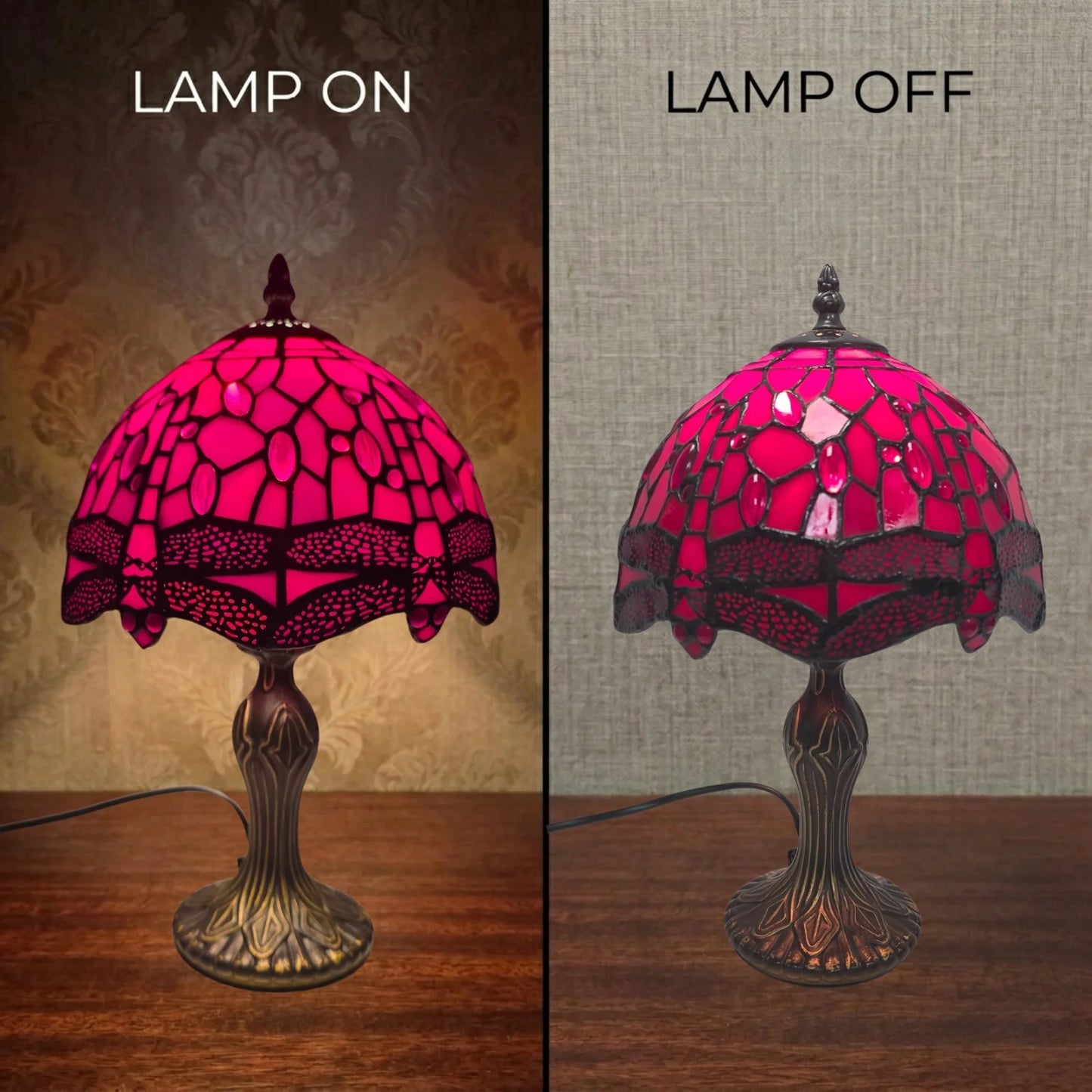 Red Dragonfly Tiffany Style 8 Inch Table Lamp