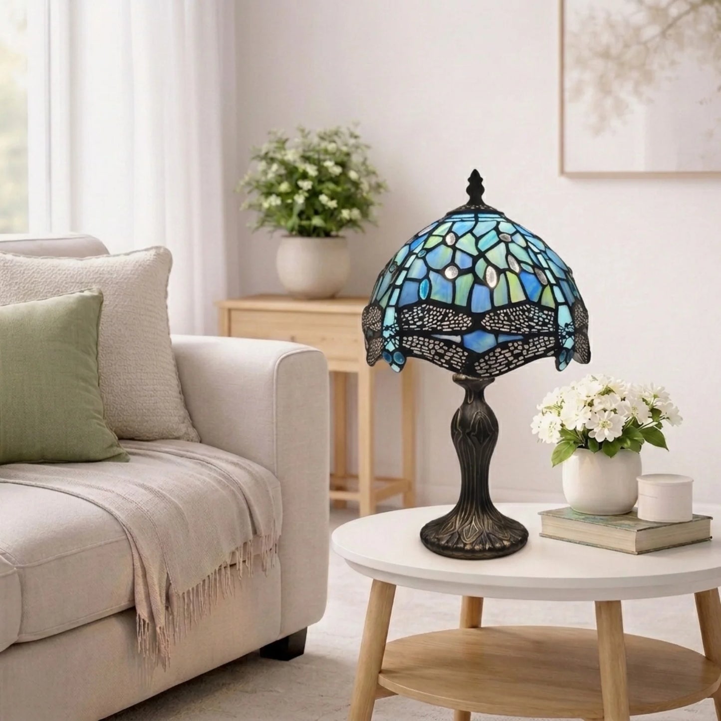 8 Inch Dragonfly Design Stained Glass Table Lamp