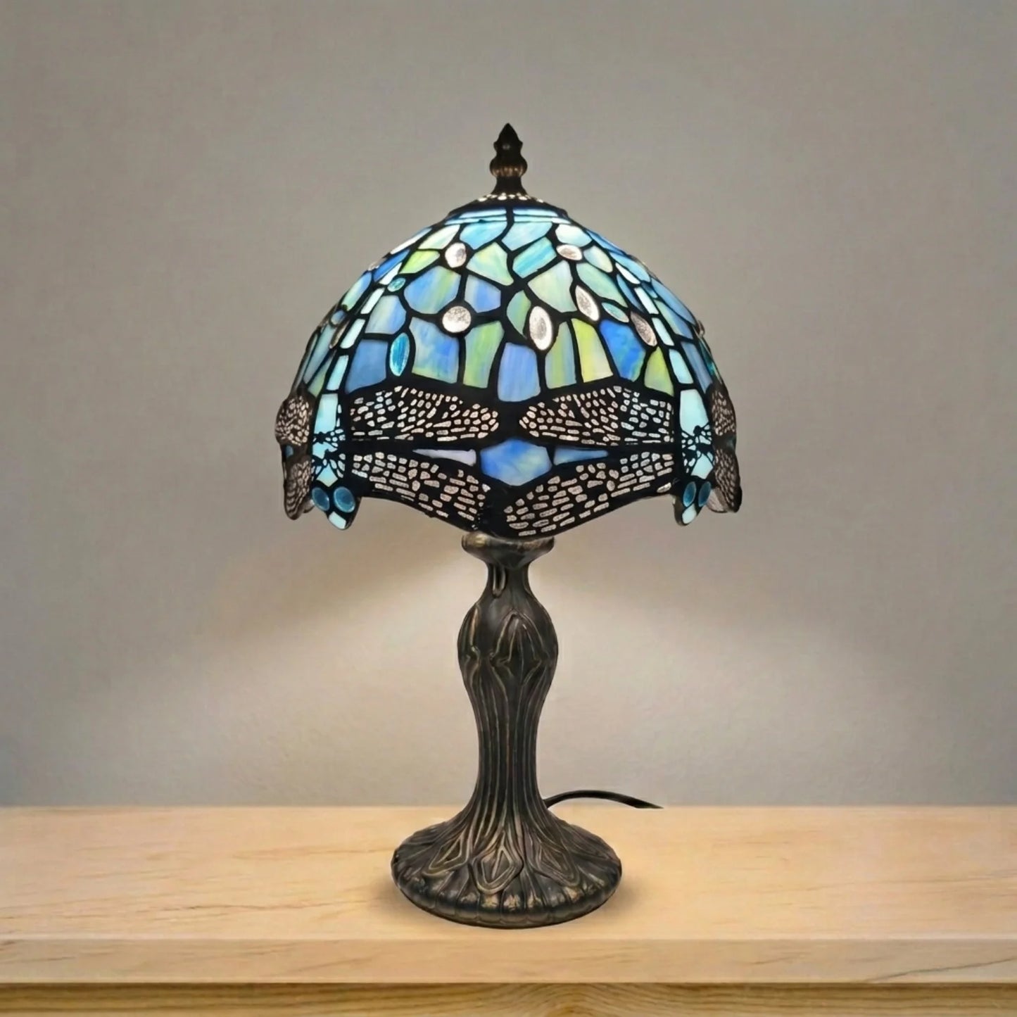 8 Inch Dragonfly Design Stained Glass Table Lamp