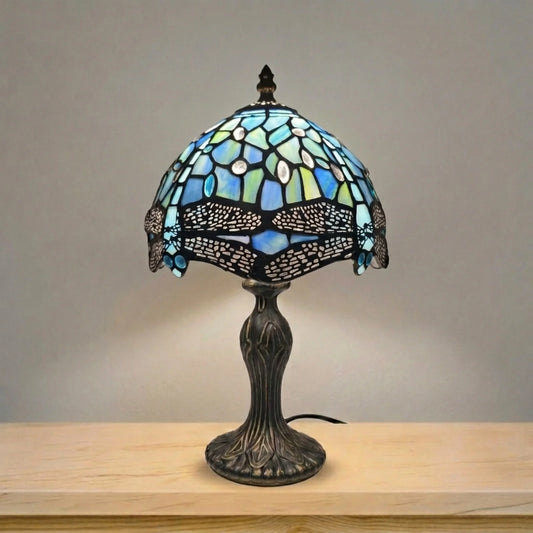 8 Inch Dragonfly Design Stained Glass Table Lamp