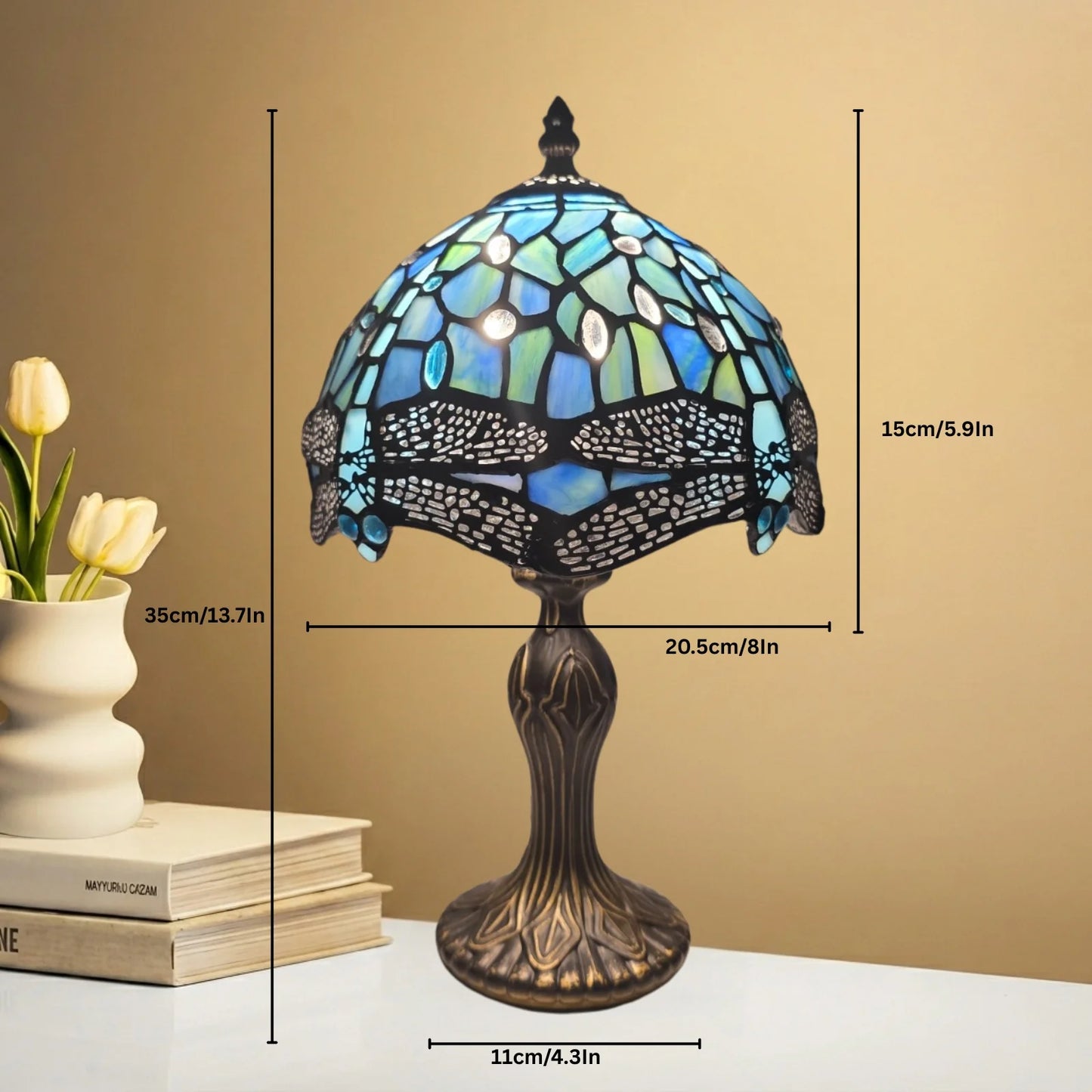 8 Inch Dragonfly Design Stained Glass Table Lamp