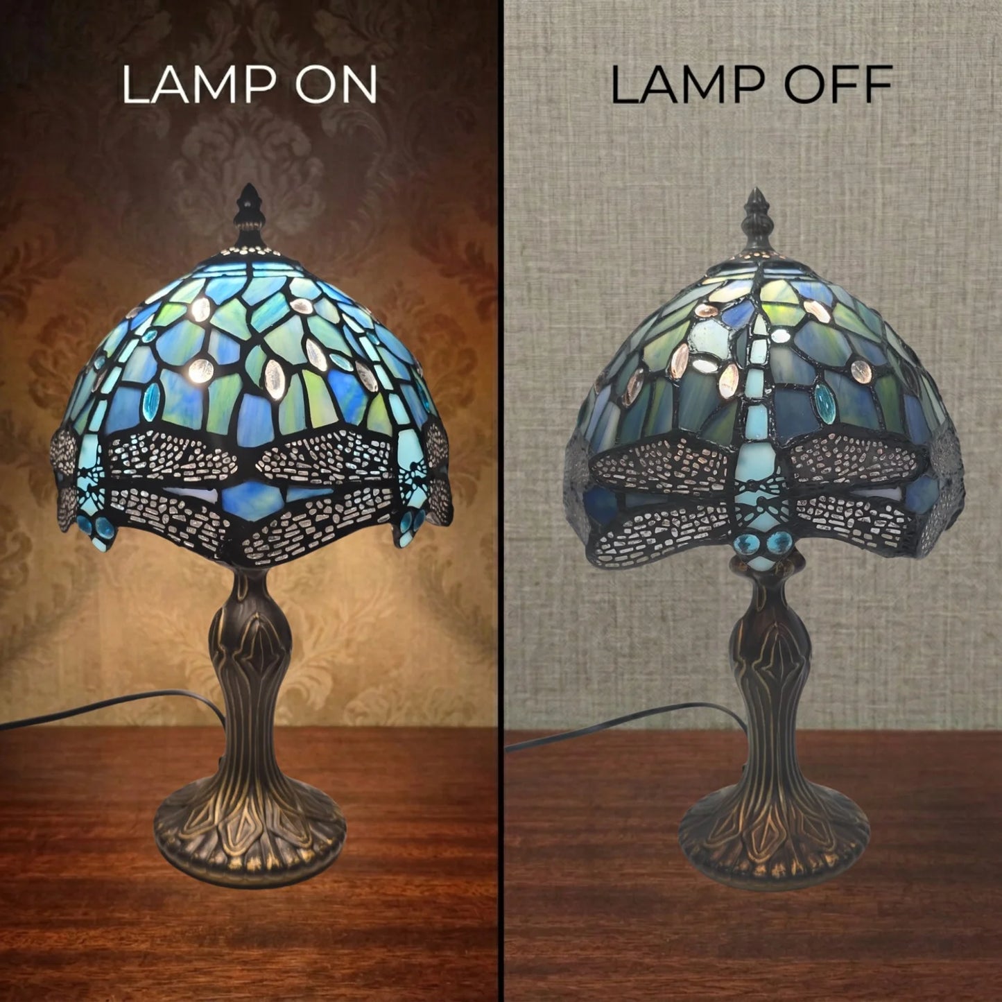 8 Inch Dragonfly Design Stained Glass Table Lamp