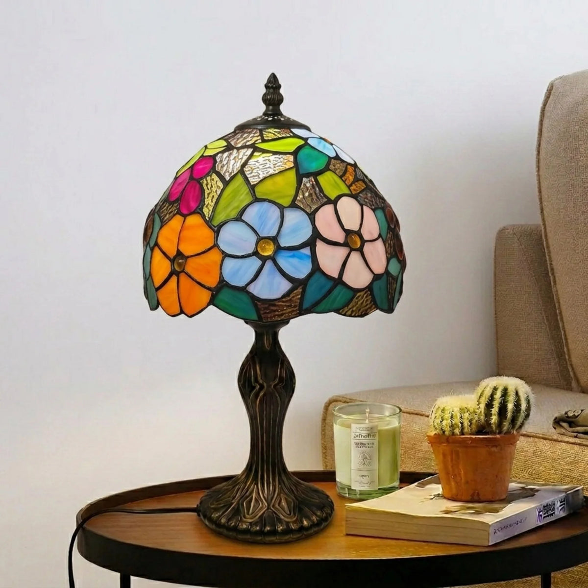 8 Inch Flower Design Tiffany Style Table Lamp