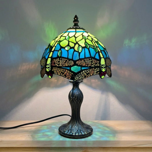 Green Dragonfly Design 8 Inch Tiffany Style Table Lamp