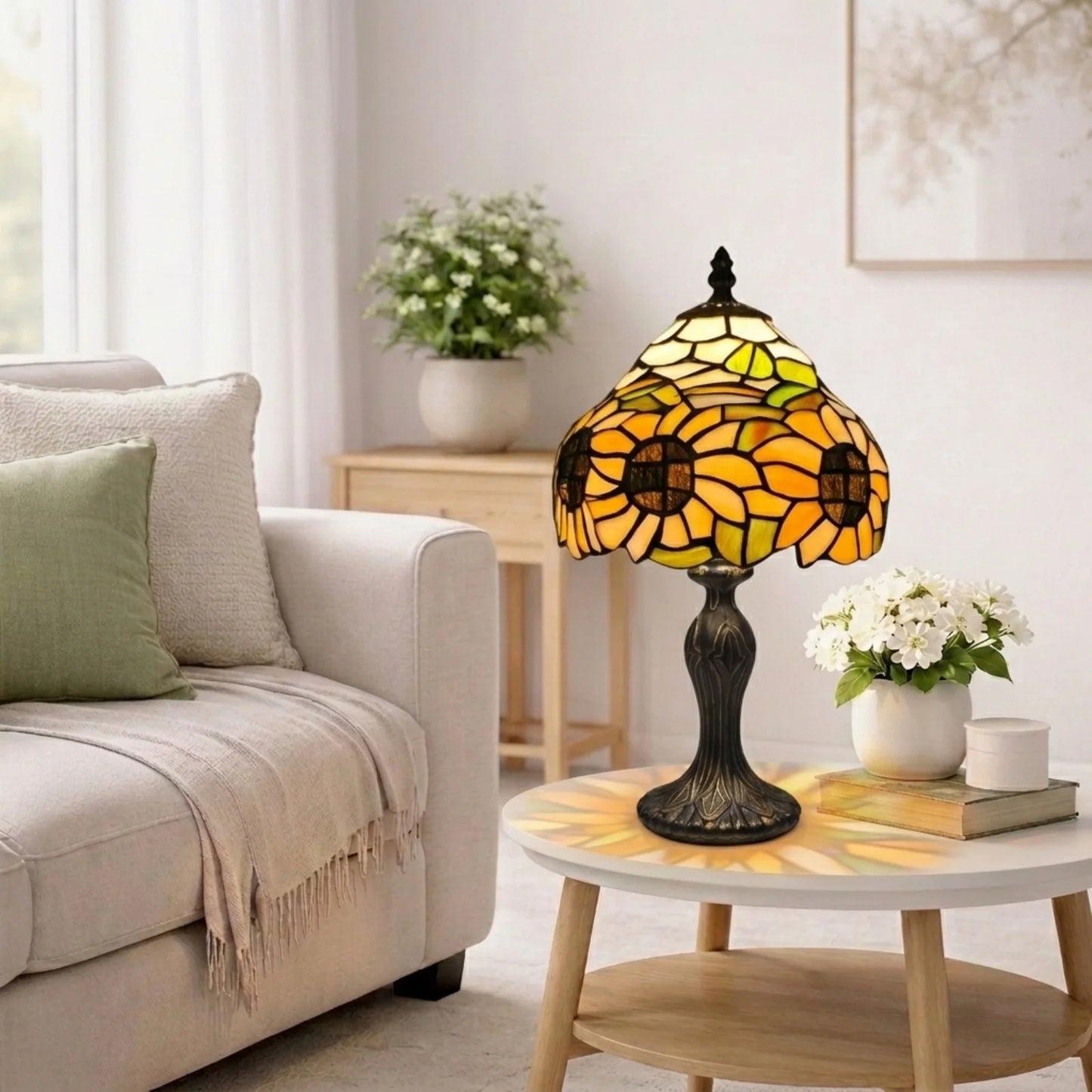 Sunflower Design Tiffany Style Stained Glass 8 Inch Table Lamp