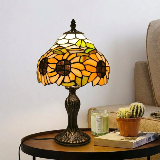 Sunflower Design Tiffany Style Stained Glass 8 Inch Table Lamp