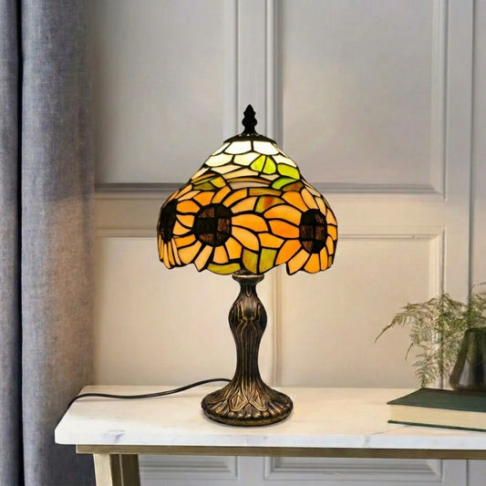 Sunflower Design Tiffany Style Stained Glass 8 Inch Table Lamp