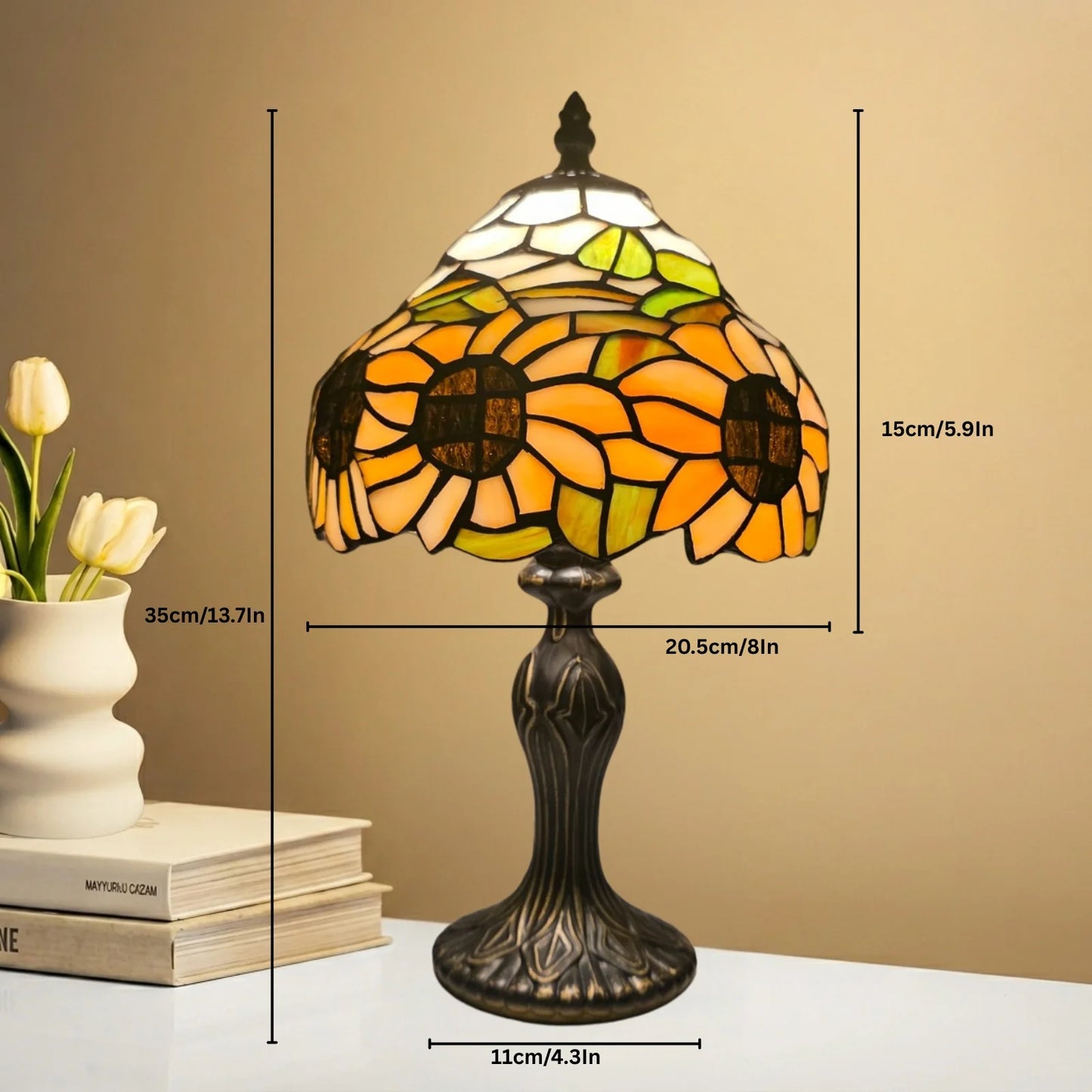 Sunflower Design Tiffany Style Stained Glass 8 Inch Table Lamp