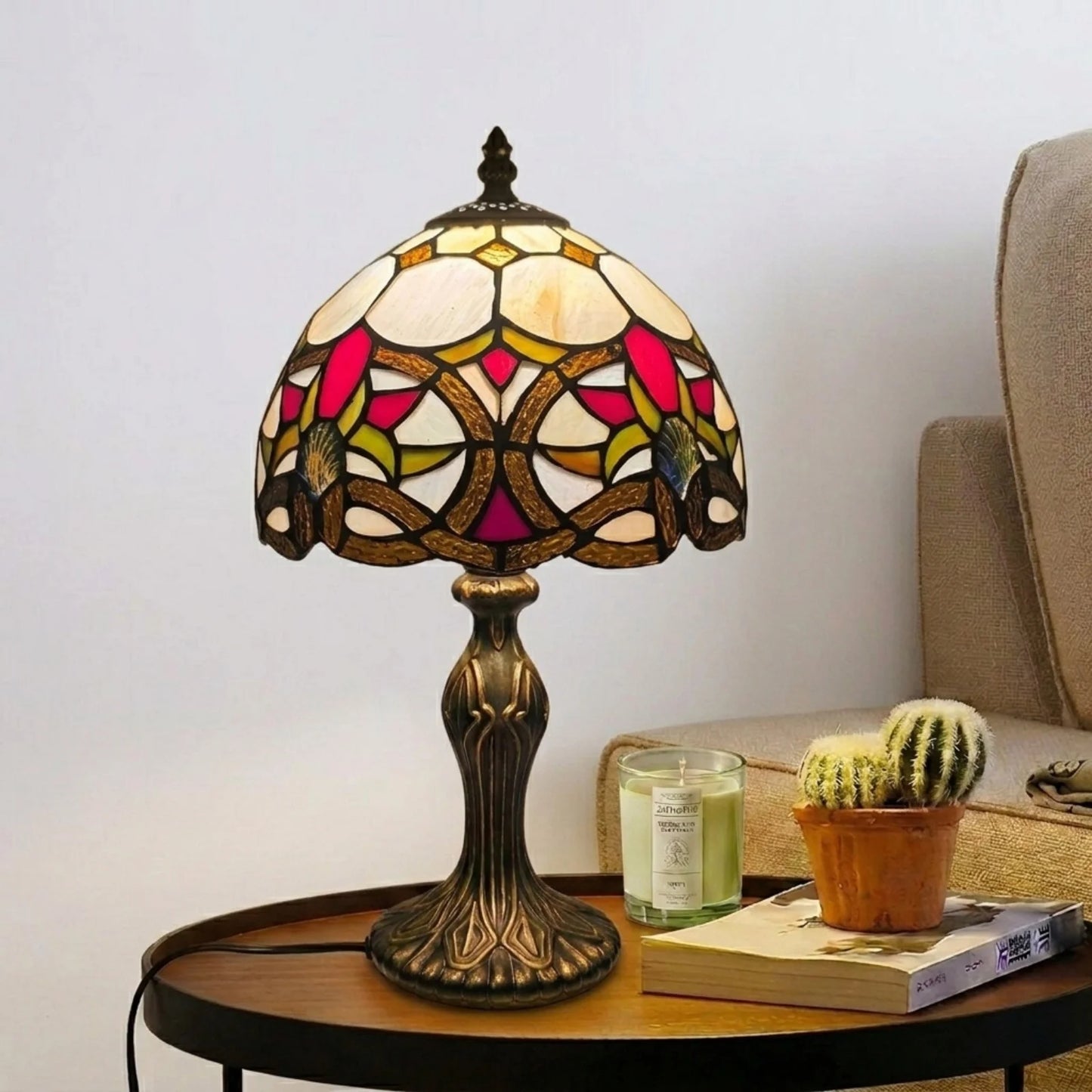 8 Inch Stained Glass Tiffany Style Table Lamp