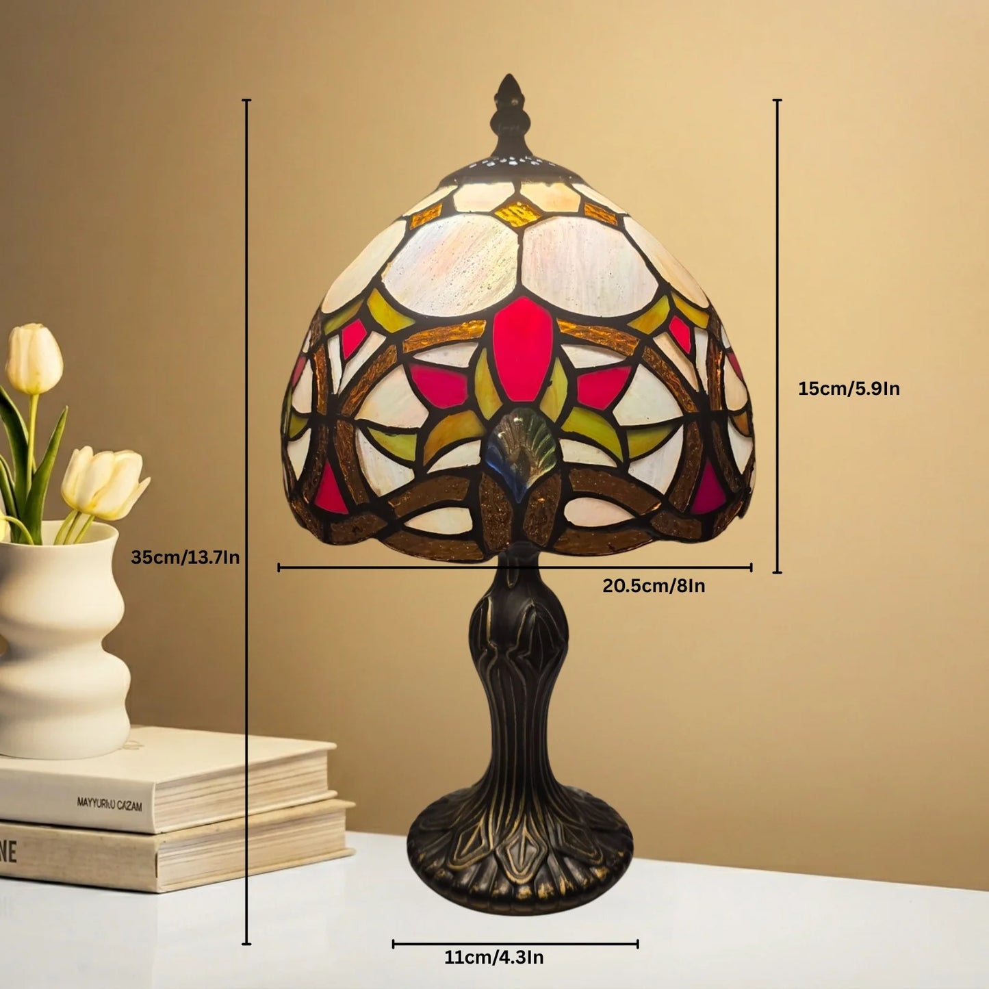8 Inch Stained Glass Tiffany Style Table Lamp