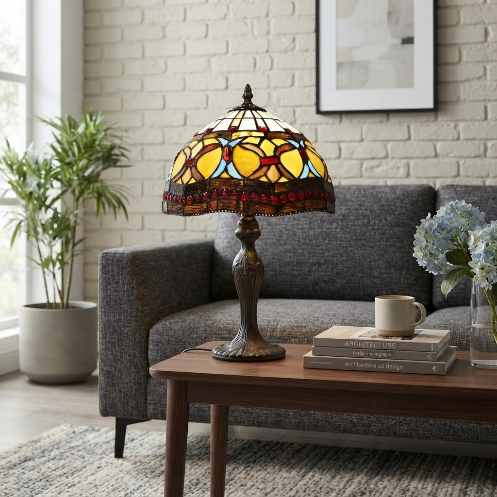 10 Inch Tiffany Style Handmade Stained Glass Table Lamp Multicolor