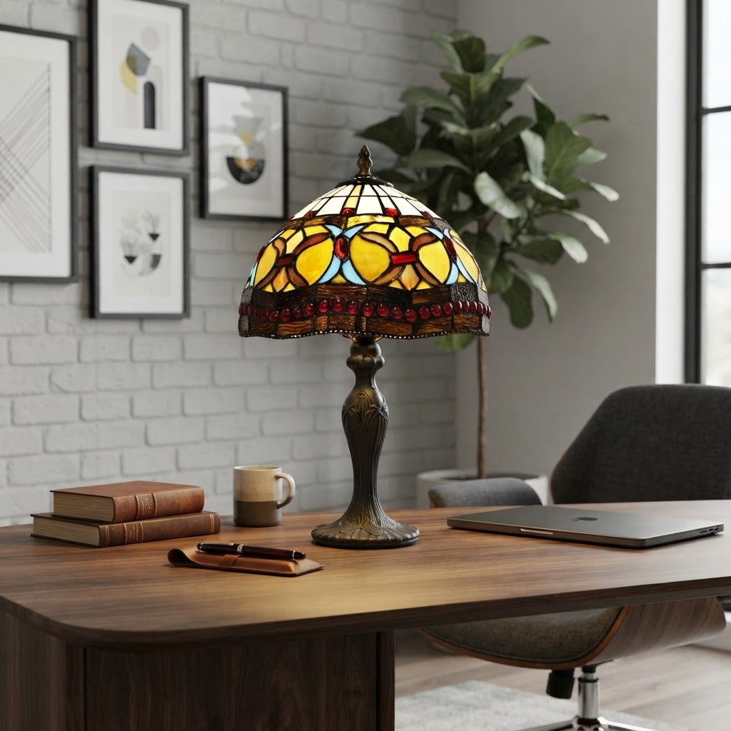 10 Inch Tiffany Style Handmade Stained Glass Table Lamp Multicolor