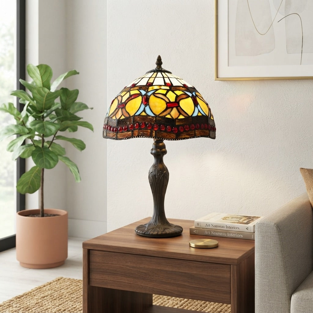 10 Inch Tiffany Style Handmade Stained Glass Table Lamp Multicolor