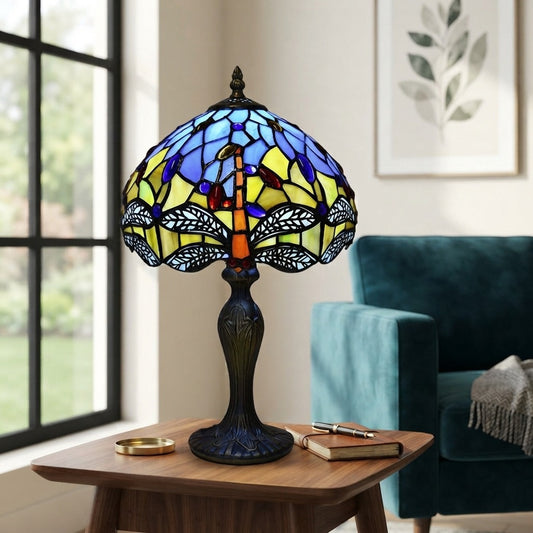 Tiffany Table Lamp Dragonfly Style Handmade 10 inch Stained Glass Multicolor UK