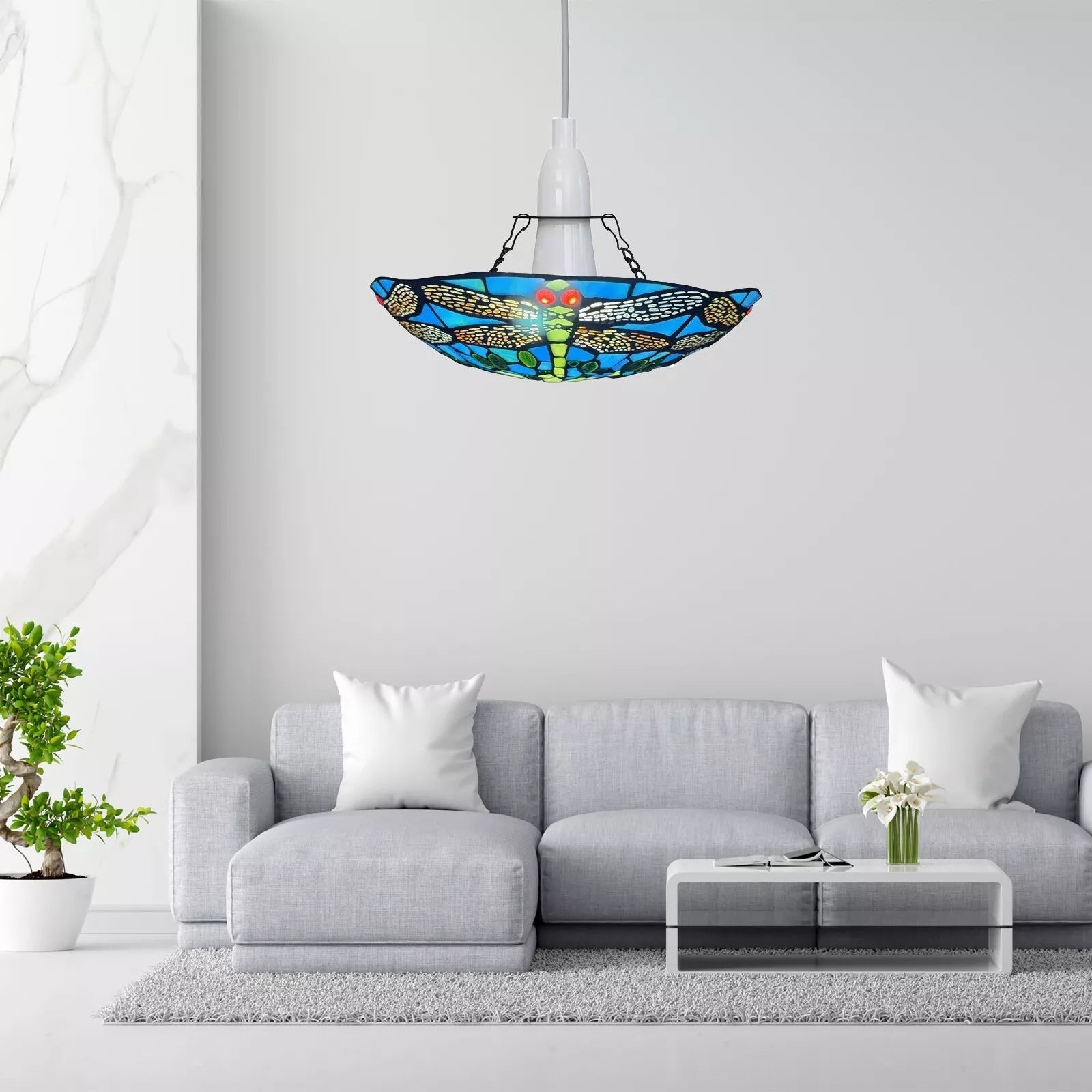 12 inch Multicolor Tiffany Pendant Lamp Dragonfly Shade Stained Glass