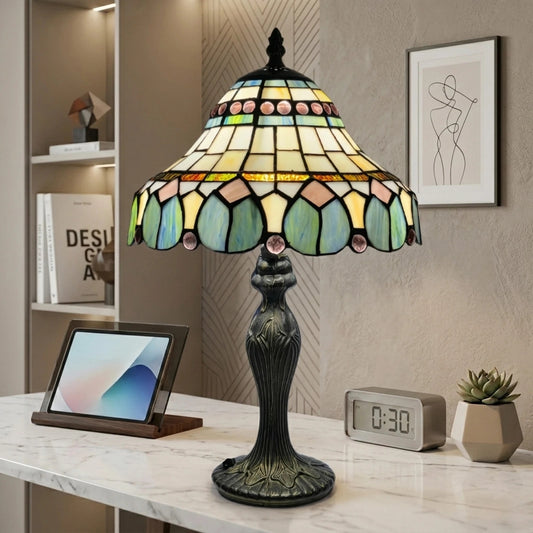 Vintage Tiffany Style 10 Inch Table Lamp Multicolor