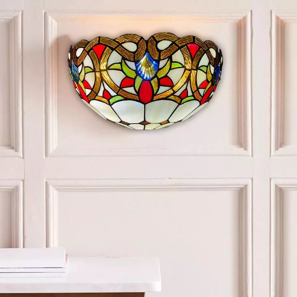 Multicolor Wall Lamp Tiffany Style Light Stained Glass Handcrafted Uplighter Lamp