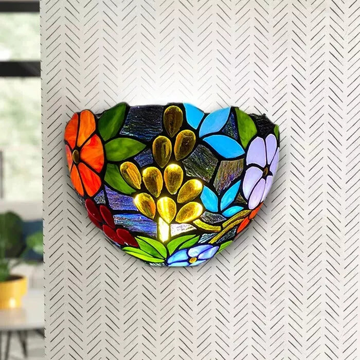 Flower Design Tiffany Style Wall Lamp Stained Glass Handcrafted Light Uplighter Lamp