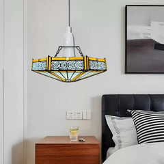 Tiffany style Yellow Hexagon Design Pendant Lamp 12 inch Stained Glass Shade