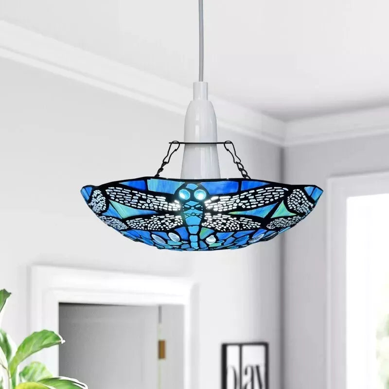 12 inch Blue Dragonfly Tiffany Pendant Lamp Stained Glass