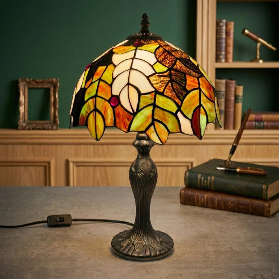 10 Inch Tiffany Style Leave design Stained Glass Table Lamp