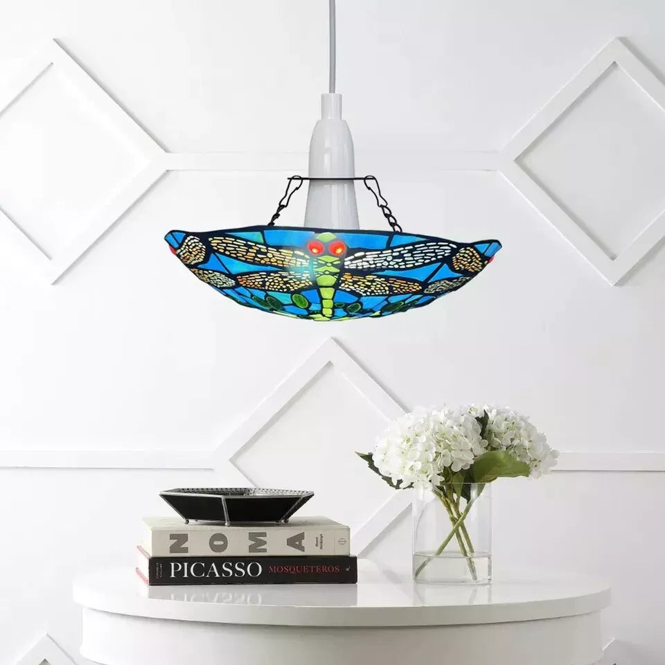 12 inch Multicolor Tiffany Pendant Lamp Dragonfly Shade Stained Glass